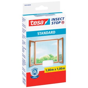 Verpackung des Tesa Insect Stop Fliegengitters Standard 100x100 cm, weiße Ausführung.