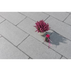 Diephaus Terrassenplatte Rima Quarz, 80x40 cm, graue Gehwegplatte mit Blumen.