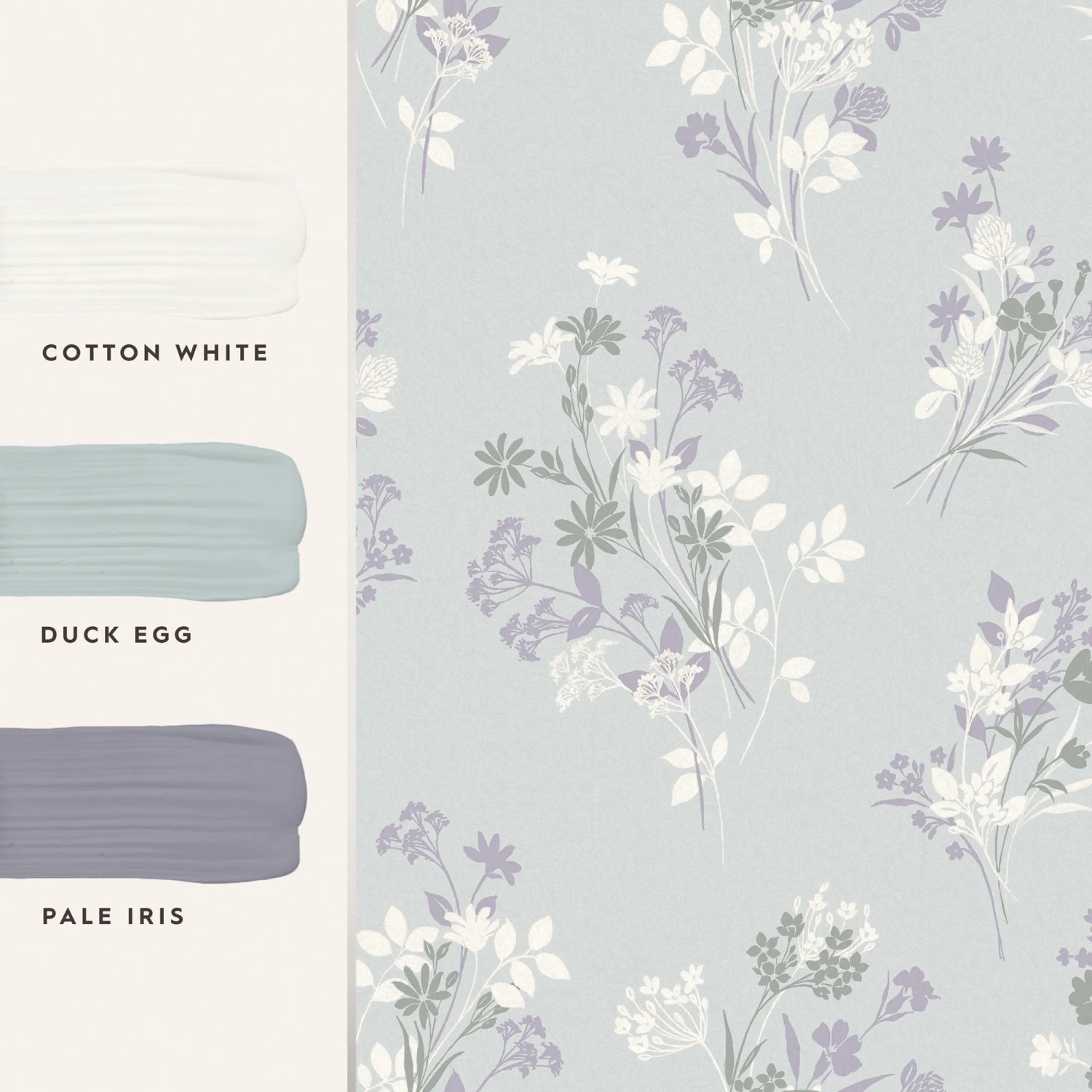 Laura Ashley Vliestapete Igerna hellblau mit Blumenmuster.