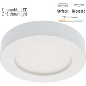 Weißer, dimmbarer LED Einbaustrahler (Ø 15cm) mit CCT-Schalter für variable Farbtemperatur.