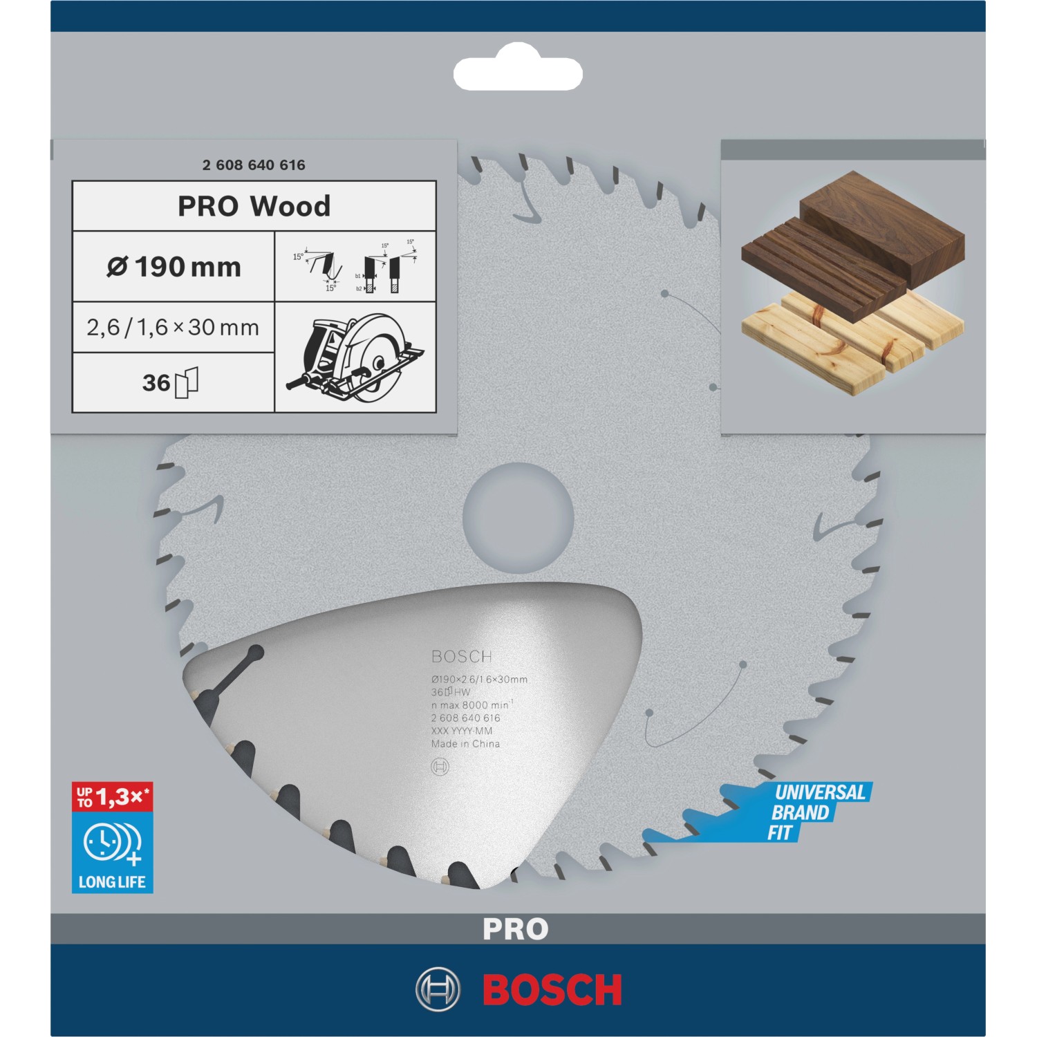 Bosch Kreissägeblatt Hartmetall, 190 mm, für saubere Schnitte in Holz.