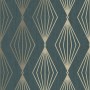Boutique Vliestapete Marquise Geo Ermald mit geometrischem Muster in Gold auf Petrol.
