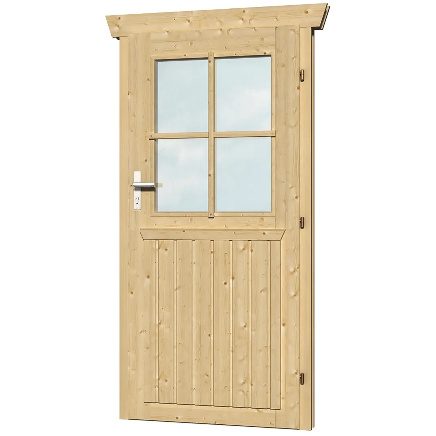 Skan Holz Einzeltür (78,5x179,5 cm) mit Echtglas, Anschlag rechts, für 28 mm Gartenhäuser.