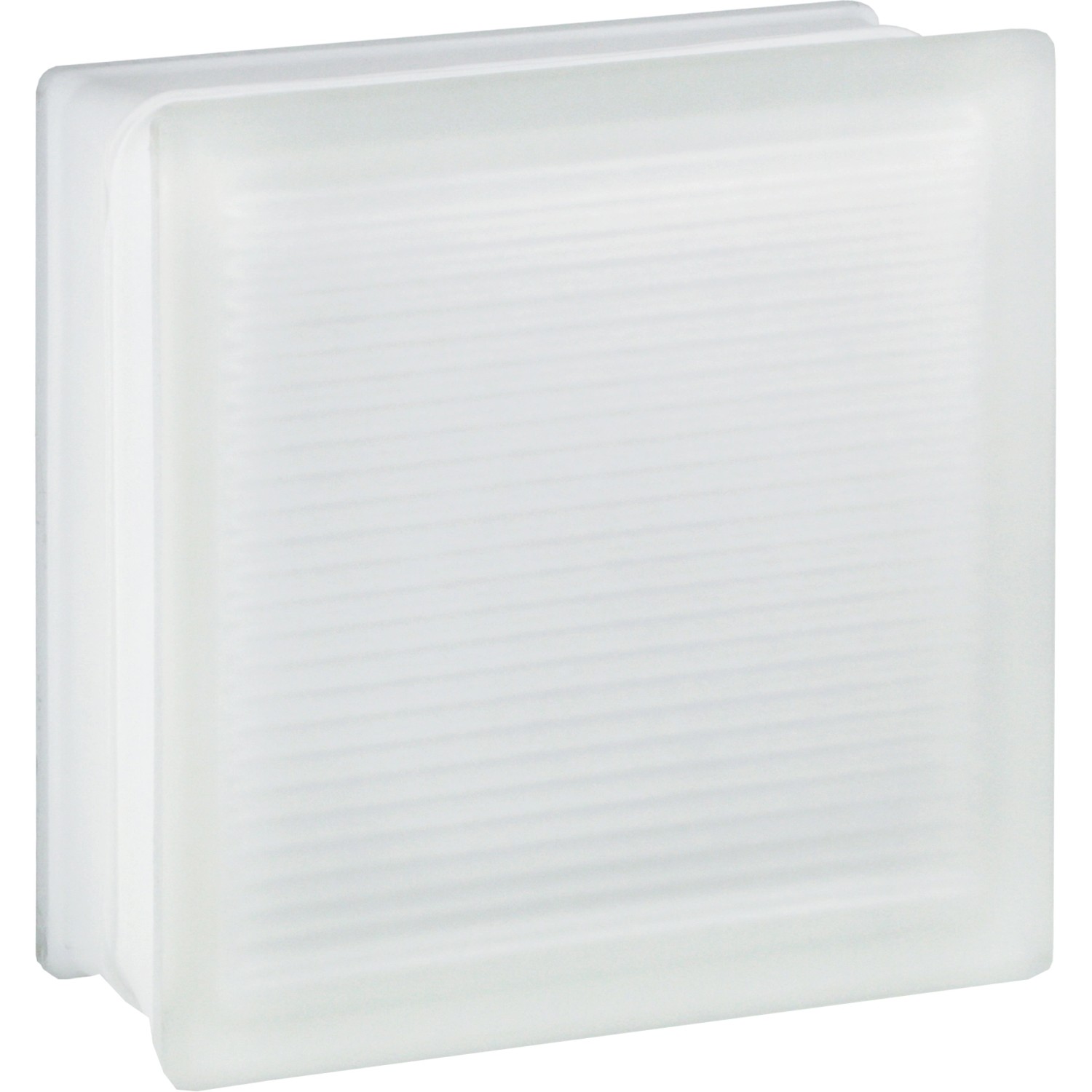 Weißer Glasstein Xenon, 19x19x8 cm, einseitig satiniert für Innen- und Außenbereich.