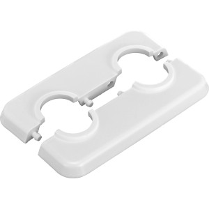 Weiße LUX Klapprosette Doppelt, 18 mm, aus Kunststoff zur Verkleidung von Rohren.