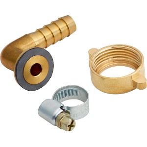 Schlauchverbinder aus Messing, 10 mm x 24,1 mm (G 3/4), mit Schlauchschelle und Tülle für sichere Schlauchverbindungen.