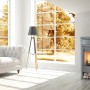 Fireplace Alicante Kaminofen aus Speckstein, schwarz, 8 kW, mit Holzscheiten im Wohnraum.