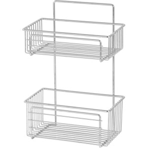 Verchromter Drahtkorb Fregate mit 2 Etagen, 375x250x145 mm, zur Wandmontage im Badezimmer.