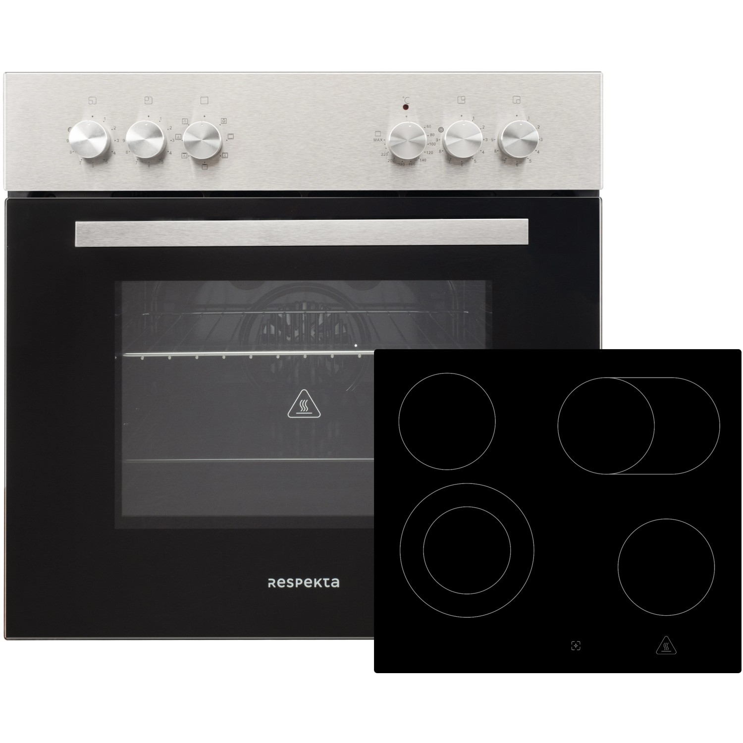 Respekta Herd-Set mit Glaskeramikkochfeld für Marleen Küchenzeile, Edelstahl und Schwarz.