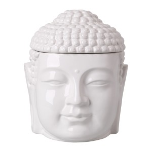 Weiße Buddha Aromalampe aus Keramik, 135x115 cm, für Duftkerzen & Teelichter.