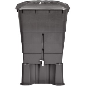Eckige, graphitgraue Regentonne (300 l) mit Deckel und Hahn von Garantia.