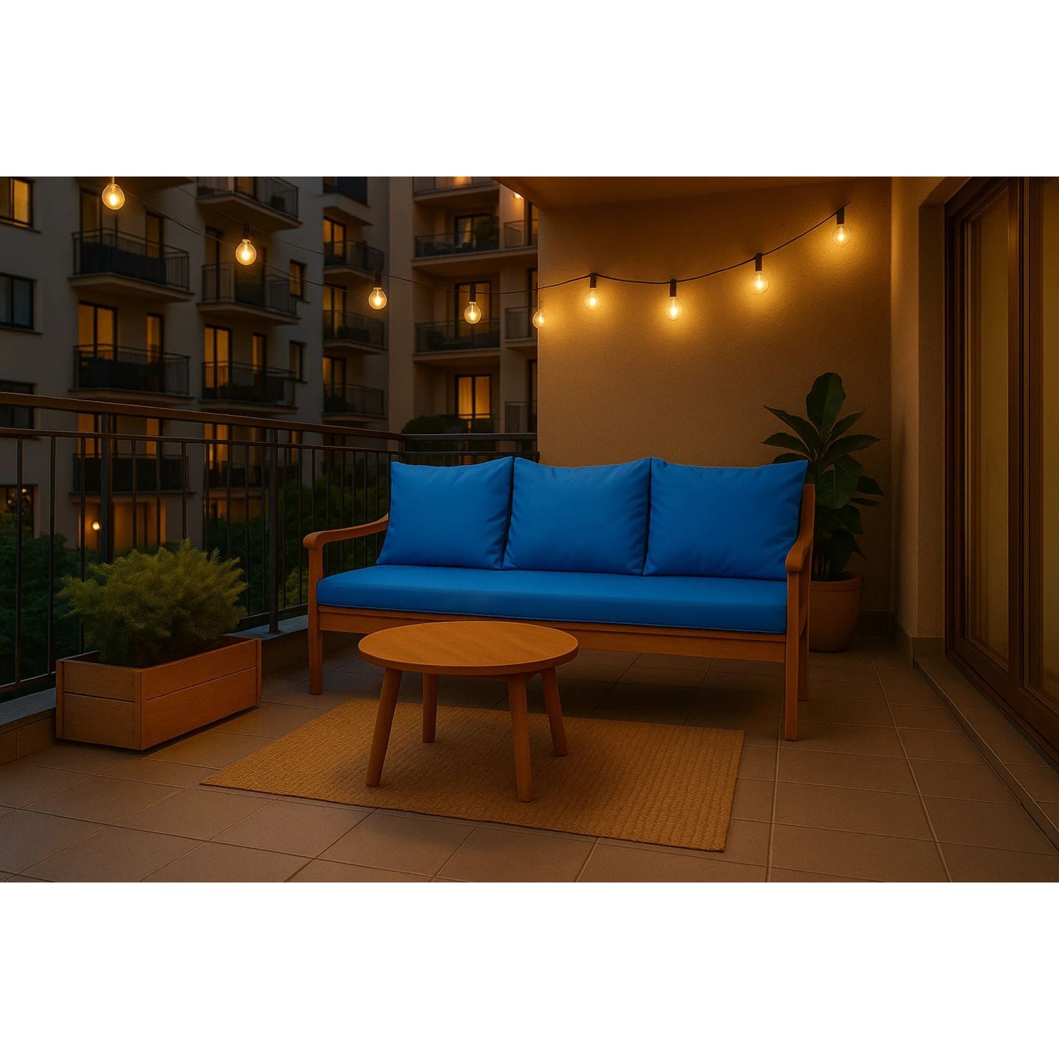 Blaues Setgarden Bankkissen für 3-Sitzer Gartenbank, 180x50 cm, mit Rückenkissen.