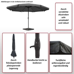 MCW Sonnenschirm Carpi Pro, Ø5m, Bordeaux, mit Ständer. Groß, rund, mit Kurbelmechanismus.