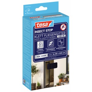 Verpackung des tesa Insect Stop Klett Fliegengitters Premium für Türen in Anthrazit.