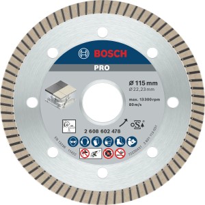 Bosch Diamanttrennscheibe Extra-Clean Turbo, 115mm, für Winkelschleifer, zum Schneiden von Porzellan.