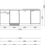 Skizze der weißen Flex-Well Classic Büroküche Wito, 210 cm breit, mit Maßen.