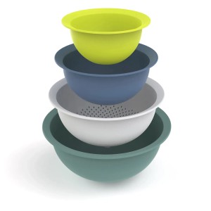 Rotho Caruba Schüssel-/Sieb-Set, 4-teilig, mehrfarbig. Küchenhelfer für Salat, Pasta und mehr.