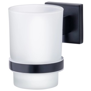 Fackelmann Glas mit Halter New York, schwarz, zur Wandmontage im Badezimmer.