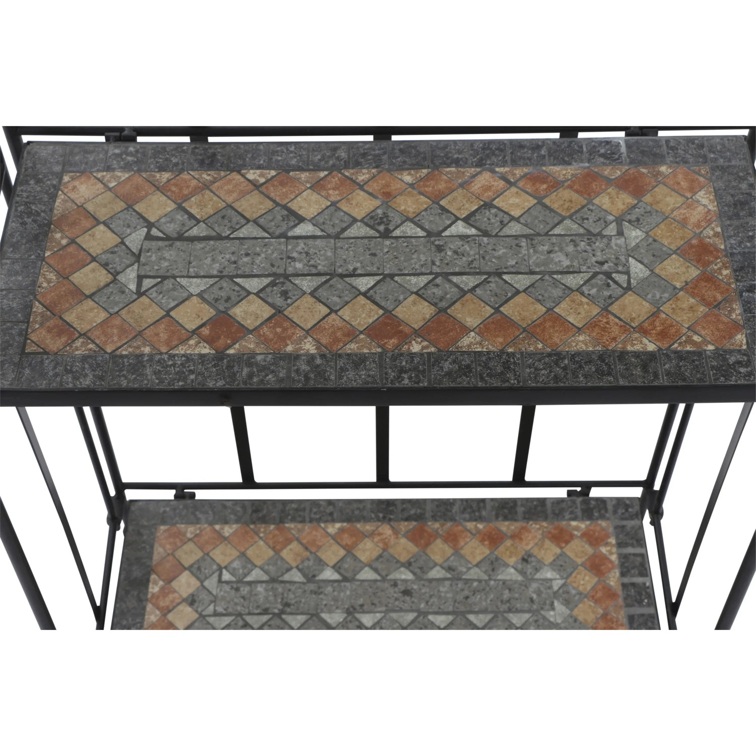 Siena Garden Regal Prato, 63x29x142 cm, schwarz, Mosaik-Optik, Stahlgestell, drei Regalböden.