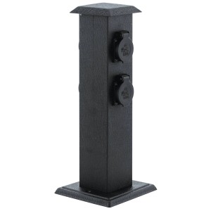 Schwarze Eglo Garten Steckdosensäule Park 4 mit 4 Steckdosen für den Außenbereich.
