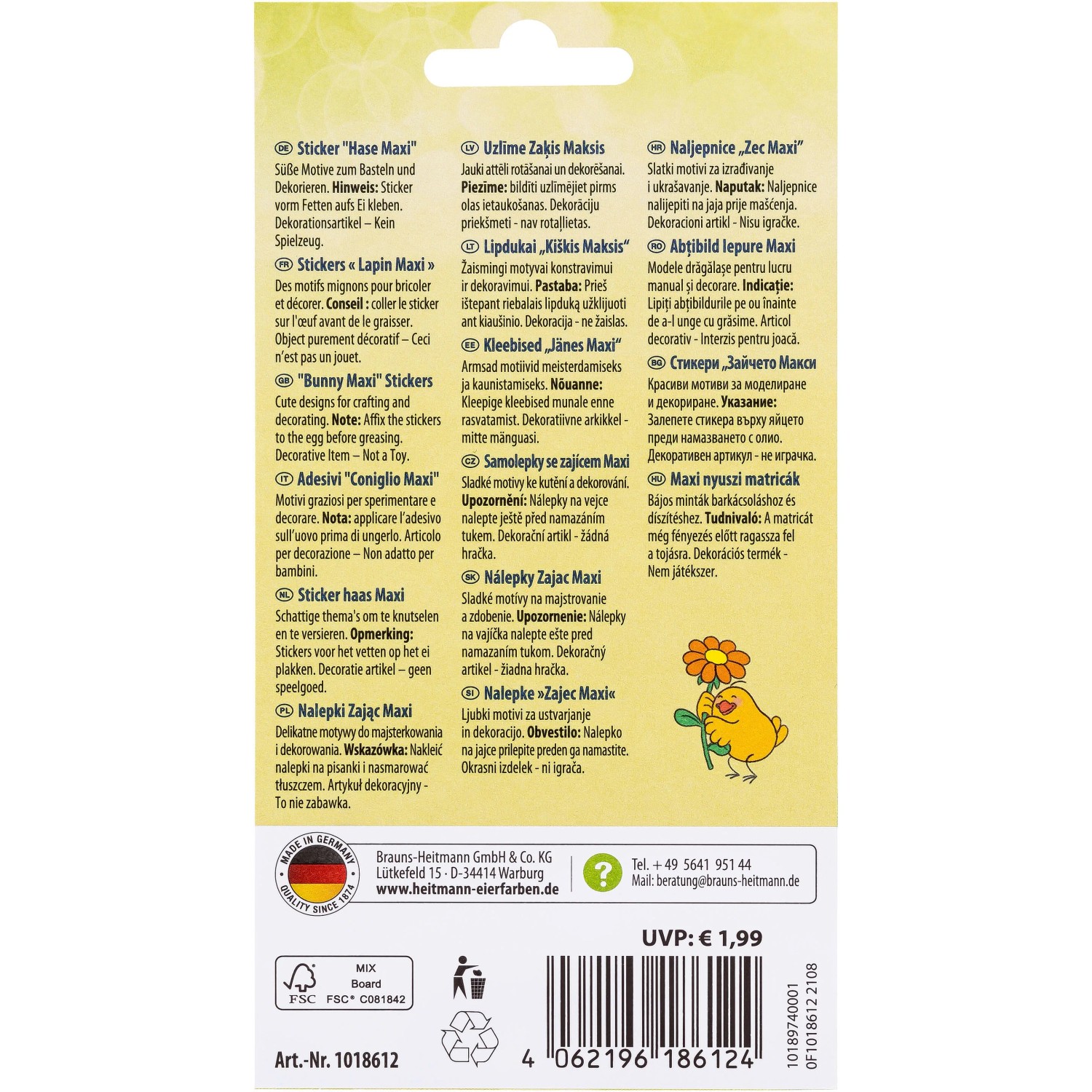 Brauns-Heitmann Eierfarben Sticker Hase Maxi, 2 Blatt bunte Osterhasen für Ostereier.