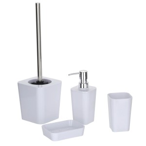 Wenko Bad-Set Candy White, 4-teilig: Seifenspender, -ablage, Becher, WC-Garnitur in Weiß.