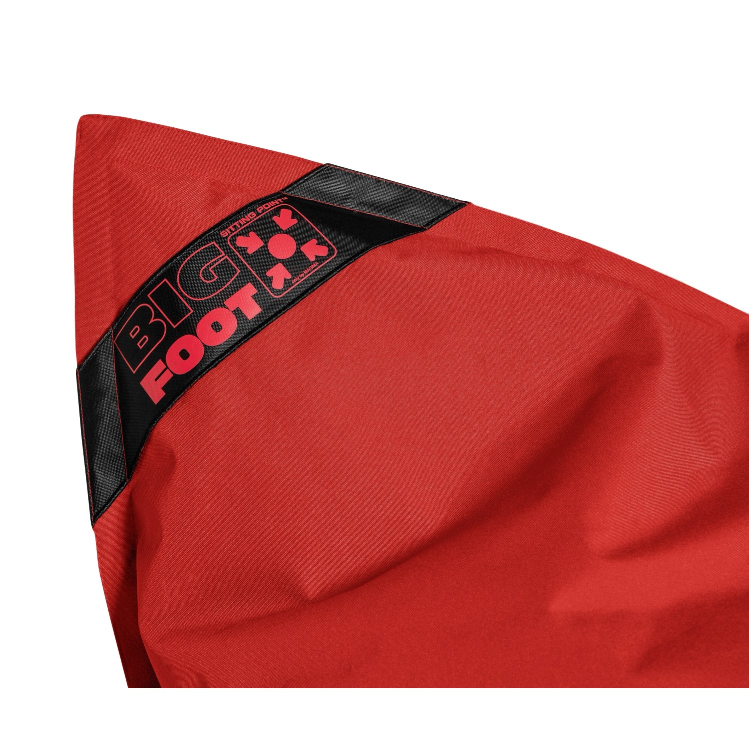 Detailansicht: Roter Sitting Point Sitzsack Big Foot Scuba mit Logo.
