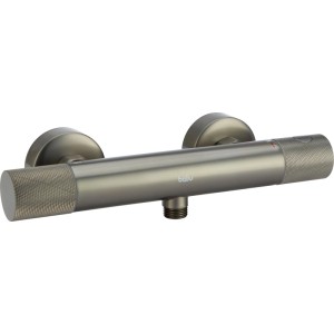 Moderne baliv Thermostat-Duscharmatur in Gunmetal. Zylindrisches Design mit Cool-Feel-Funktion und gerändelten Reglern.