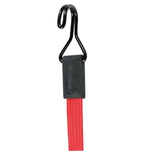 Rotes Master Lock Gummi-Spannseil (60cm) mit schwarzen Haken. Ideal zum Sichern von Lasten.