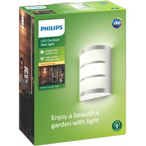 Philips LED-Außenwandleuchte Python aus Edelstahl, warmweißes Licht.