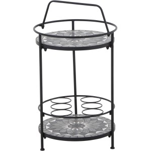 Siena Garden Como Gartentisch, rund, grau, Ø 41 cm, mit Ablage und Mosaikmuster.