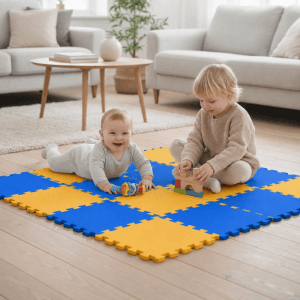 LittleTom Baby & Kinder Puzzlematte 30 x 30 cm 18 Stück Dunkelblau & Gelb
