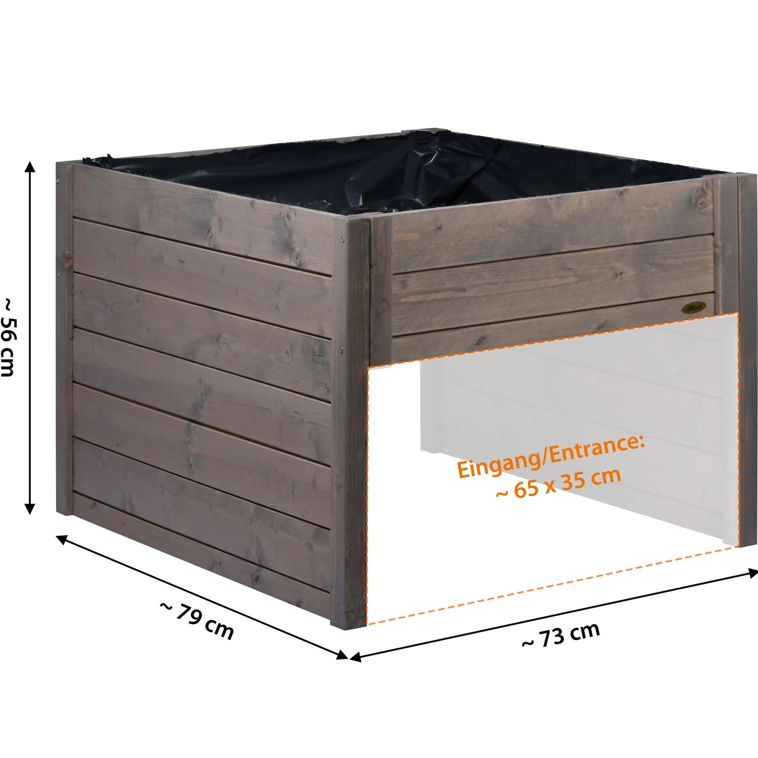 Dobar Mährobotergarage mit Pflanzkasten, grau, aus Holz, Maße 56x73x79cm.