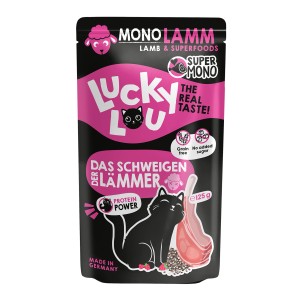Lucky Lou Katzen-Nassfutter SuperMono Lamm, 125g Packung mit Lamm und Superfoods.
