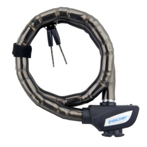 Fischer Gliederschloss, 70 cm, mit Schlüssel und flexibler Stahlkette für Fahrradsicherheit.