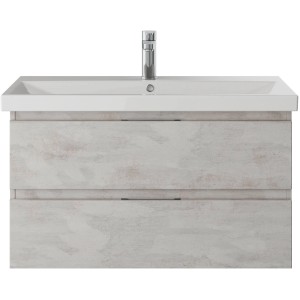 Pelipal Waschbeckenunterschrank Serie 4035, hellgrau, 86 cm breit, mit zwei Schubladen und Aufsatzwaschbecken.