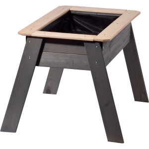 Anthrazitfarbenes Minihochbeet (75x60x50cm) aus Holz mit Pflanzfolie, ideal für Balkon und Terrasse.