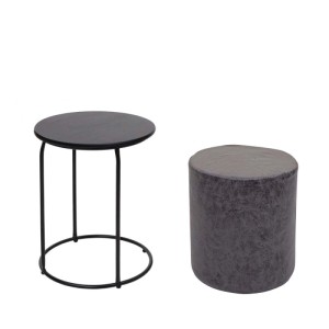 MCW 2er-Set: Schwarzer Beistelltisch und Hocker mit Kunstlederbezug. Essgruppen-Ergänzung.