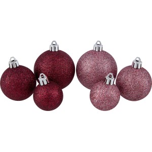 Baumschmuck-Set in Rosa und Beerenrot, 3-fach sortiert mit Glitzer.