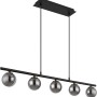 Moderne Globo Pendelleuchte Jorge, 5-flammig, schwarz matt mit rauchfarbenen Glasschirmen.