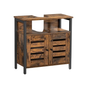 Waschbeckenunterschrank von Vasagle, 60x30x60 cm, braun-schwarz, mit zwei Türen im Landhausstil.