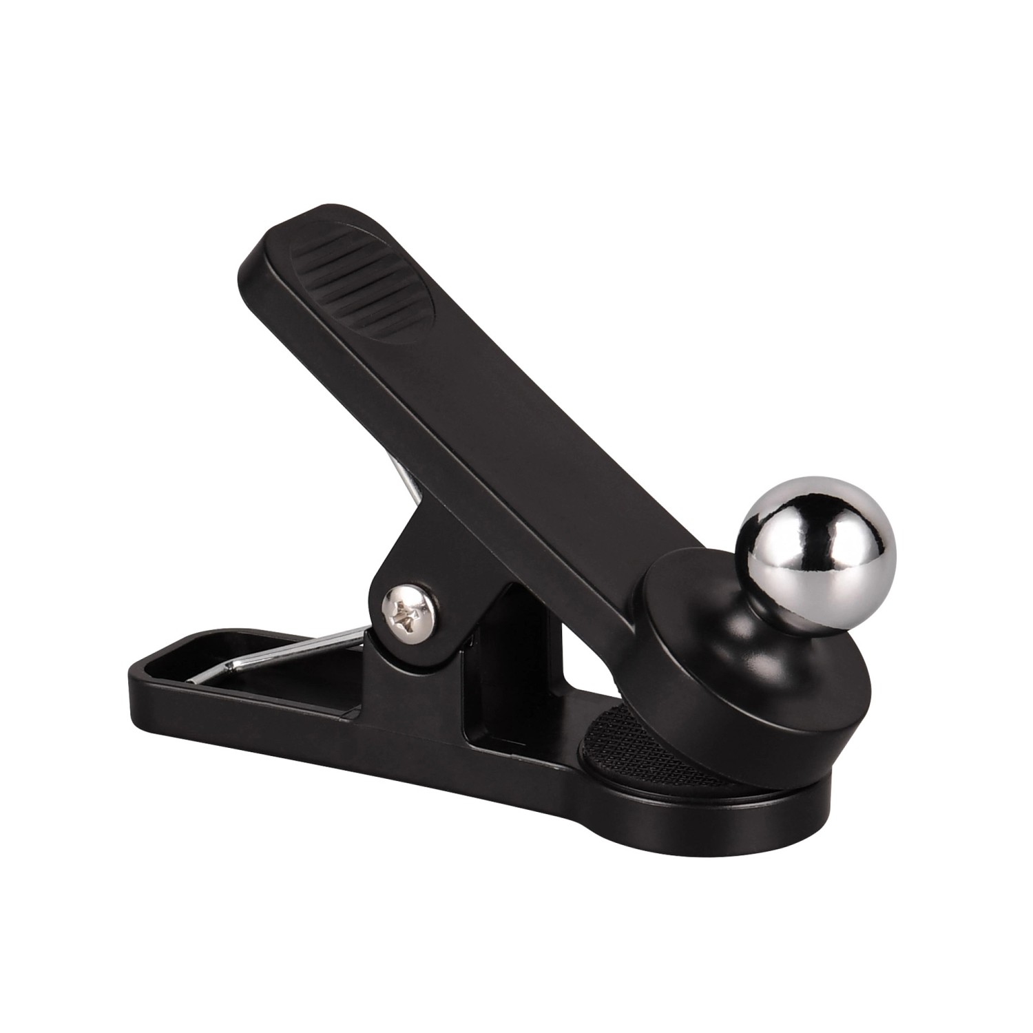 Detailaufnahme der schwarzen Reality LED-Tischleuchte Maxima mit Klemme und Kugelkopf.