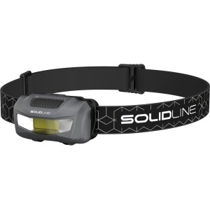 Solidline SH1 LED-Stirnlampe, grau, mit verstellbarem Kopfband für Heimwerker und Sport.