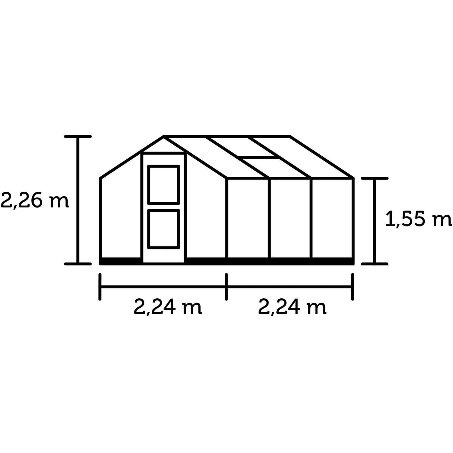 Skizze Juliana Gewächshaus Compact 5 Alu, Maße: 226x224x224 cm, Höhe Seite: 1,55m