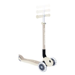 Globber Primo Foldable Lights Tretroller, Kokos Weiß, 3-rädrig mit leuchtenden LED-Rollen, höhenverstellbar.