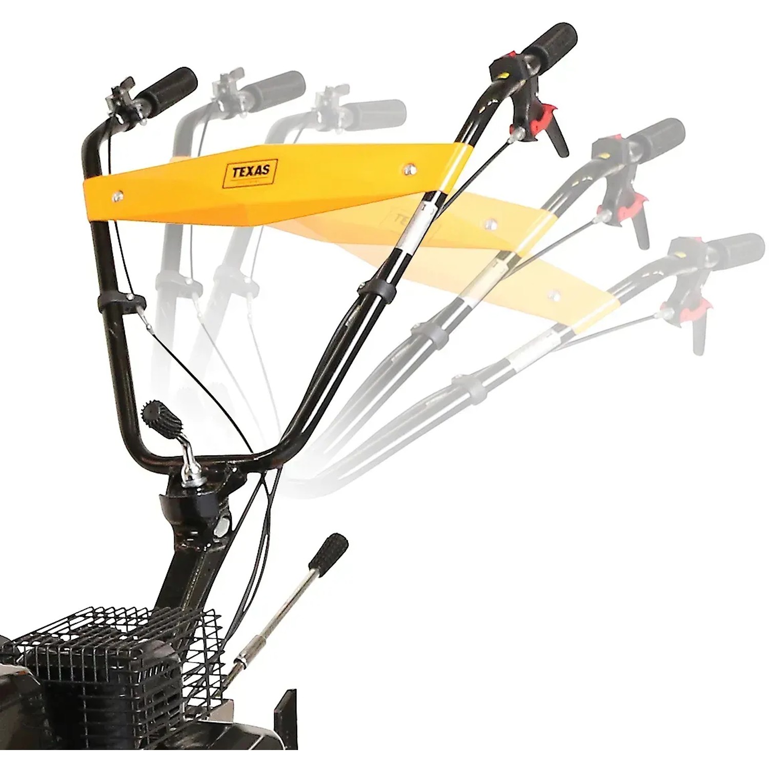 Detailaufnahme der verstellbaren Lenkstange der Texas Benzin-Motorhacke FX815TG.