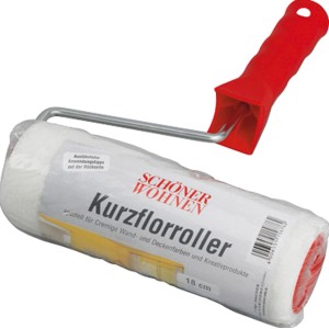 Schöner Wohnen Kurzflorroller 18 cm für Wand- und Deckenfarben, mit rotem Griff.