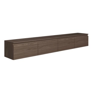 Selsey TV-Hängeboard Bemmi 200 cm in Nussbaum-Holzoptik, wandmontiert mit 4 Klappenfächern für Stauraum.