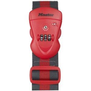 Roter Master Lock Gepäckgurt mit Zahlenschloss, 2 m lang, für sicheres Reisen.