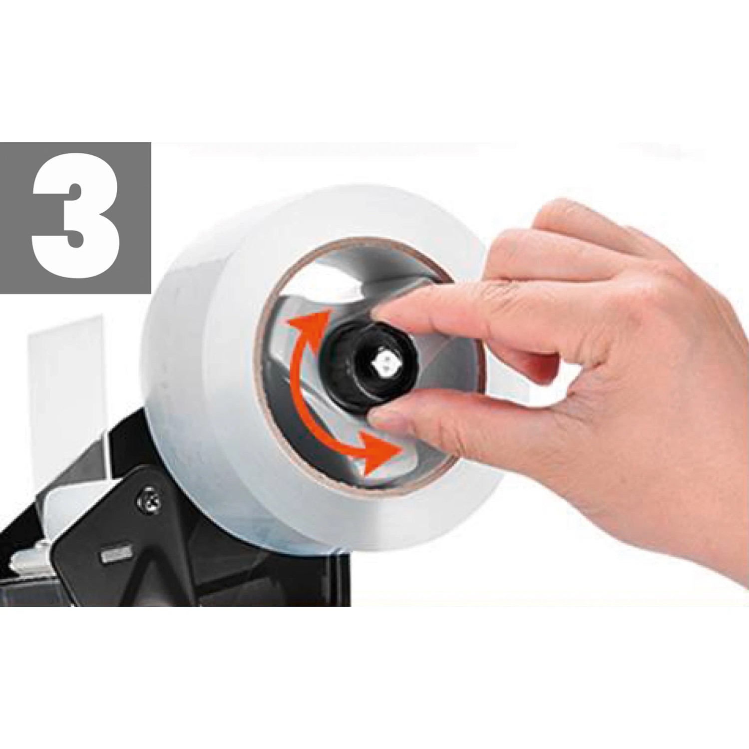 Packbandabroller mit braunem Packband in Nutzung, Nahaufnahme.